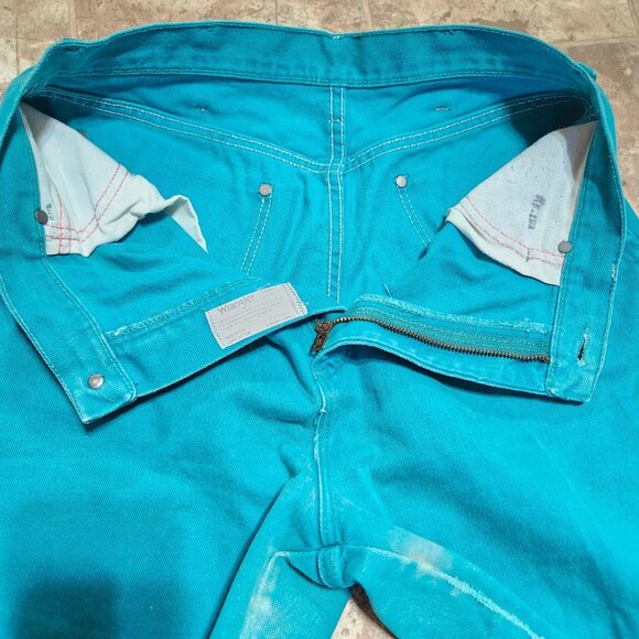 Vintage Wrangler Womens14 High Rise Straight Leg Jeans Teal USA Made 13MNRM - Picture 6 of 10